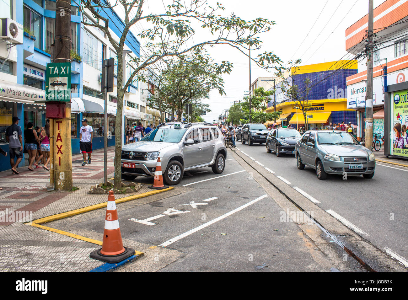 Taxistand, 20.01.2016, Avenida Padre Anchieta, zentrieren, Peruibe, Sao Paulo, Brasilien. Stockfoto