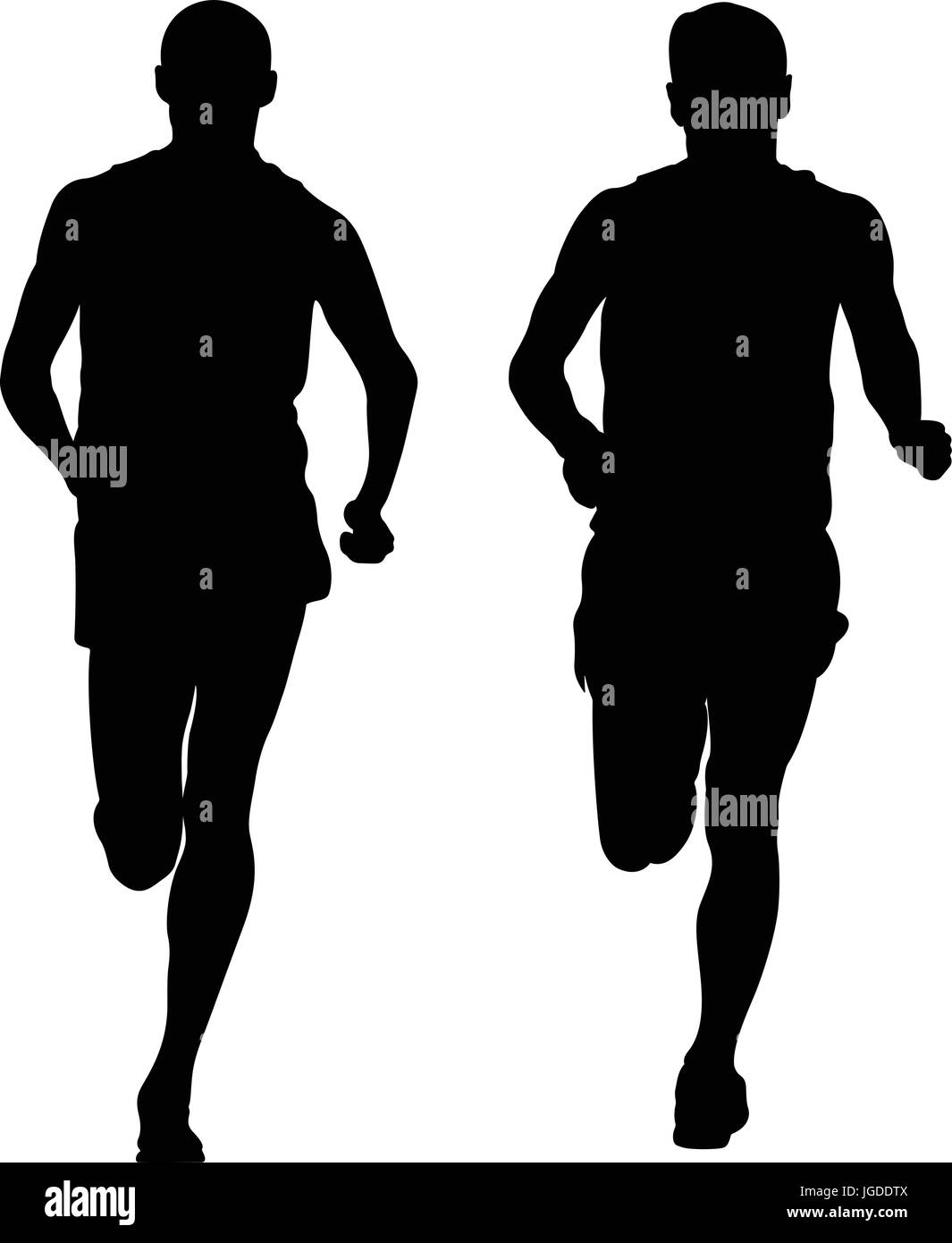 zwei männliche Läufer Runnning zusammen schwarze Silhouette Stock Vektor