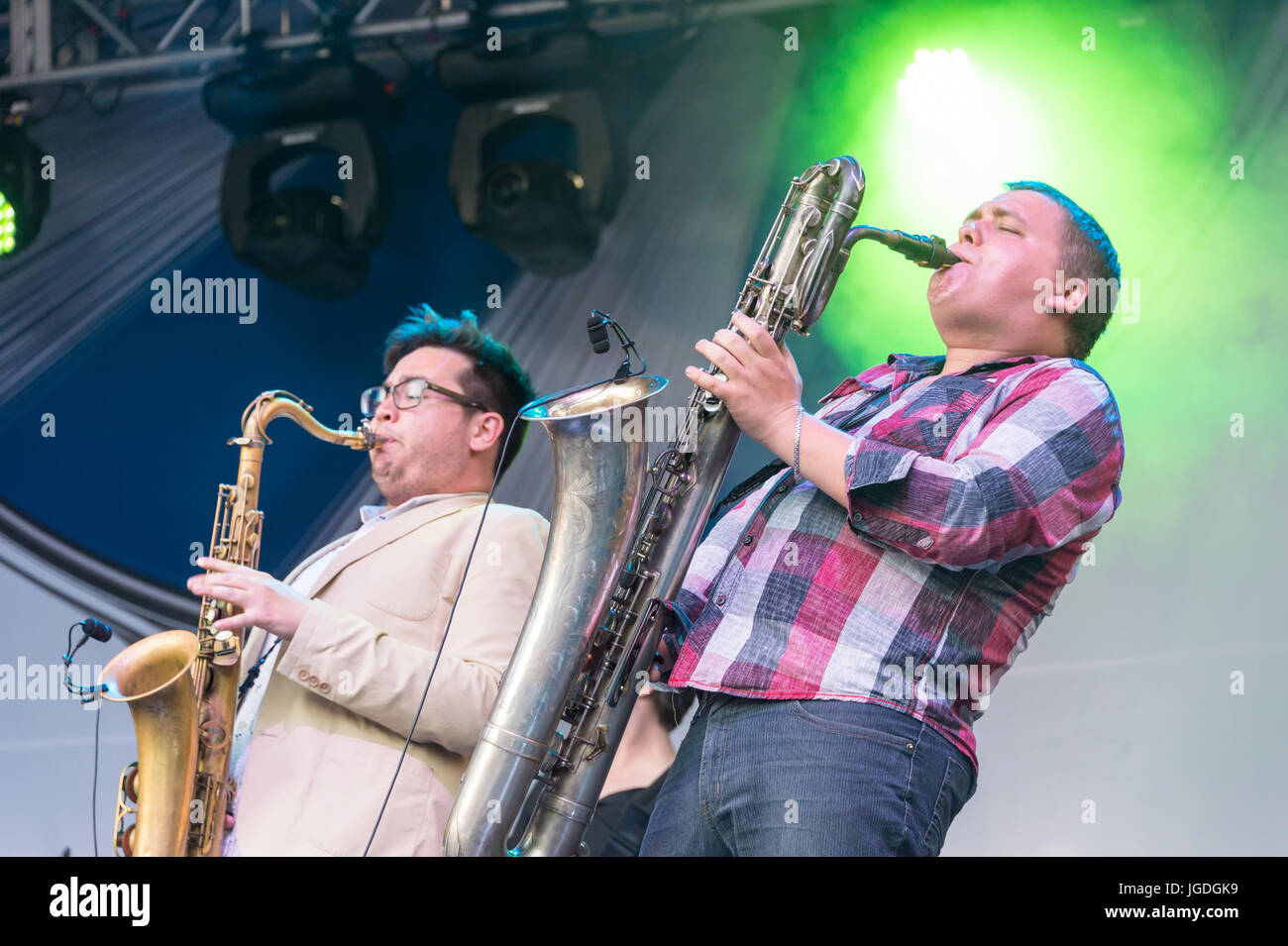 Montreal, 4. Juli 2017: Kraftstoff Junkie auf der Bühne beim Montreal Jazz Festival Stockfoto