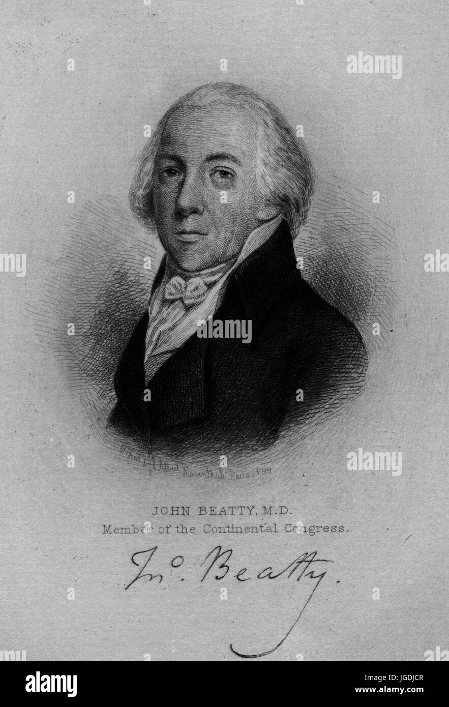 Gravierte Portrait von John Beatty, Offizier während des amerikanischen revolutionären Krieg, Delegierter im Kontinentalkongress und US-Kongressabgeordneter, 1849. Von der New York Public Library. Stockfoto