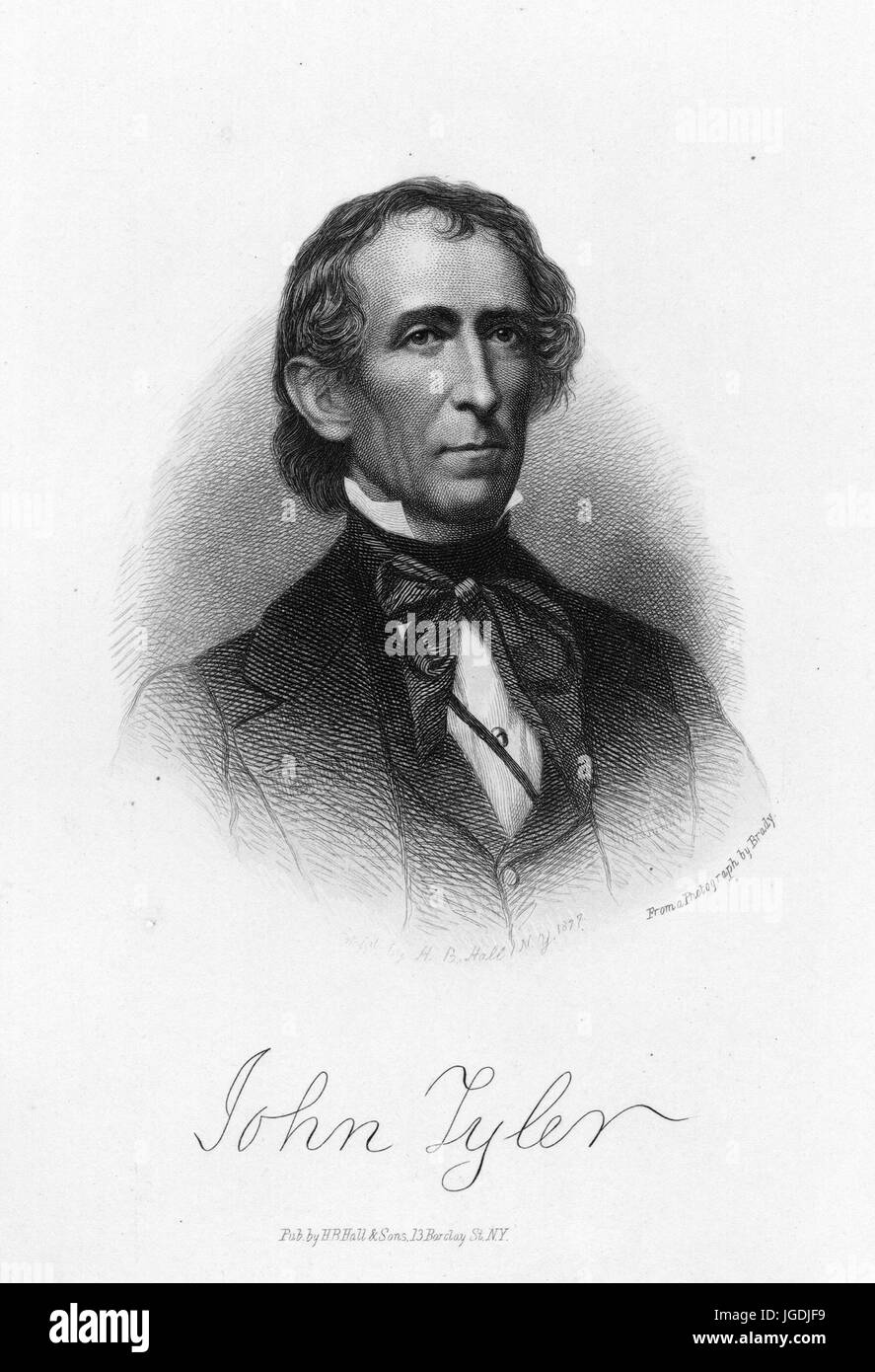 Gravierte Portrait von John Tyler, der 10. Vizepräsident der Vereinigten Staaten, die der 10. Präsident der Vereinigten Staaten nach dem Tod von Harrison, 1843 wurde. Von der New York Public Library. Stockfoto
