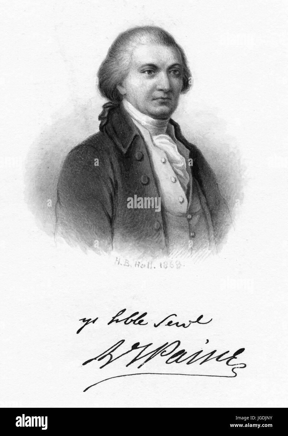 Gravierte Portrait von Thomas Paine, Gründervater der Vereinigten Staaten, dessen Schriften informiert und inspiriert die Rebellion führt zur amerikanischen Revolution, 1868. Von der New York Public Library. Stockfoto