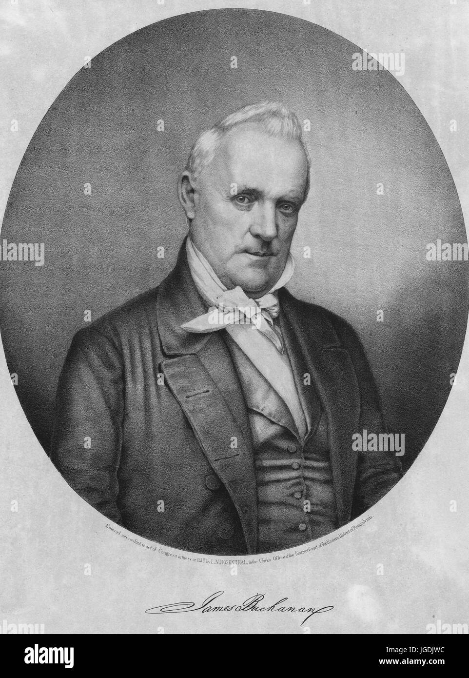 Gravierte Portrait von James Buchanan, US-amerikanischer Politiker und 15. Präsident der Vereinigten Staaten, 1834. Von der New York Public Library. Stockfoto