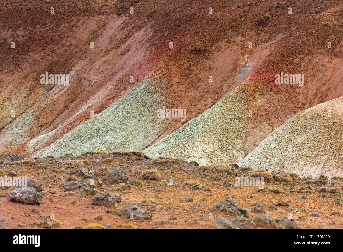 Seltun, geothermischen Feld mit vulkanischen Fumarolen, Schlammlöcher und heiße Quellen, Halbinsel Reykjanes, Island Stockfoto