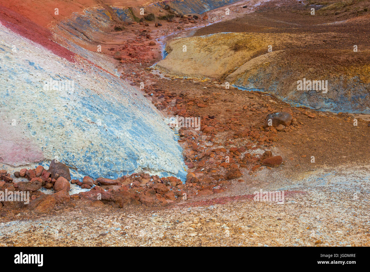 Seltun, geothermischen Feld mit vulkanischen Fumarolen, Schlammlöcher und heiße Quellen, Halbinsel Reykjanes, Island Stockfoto