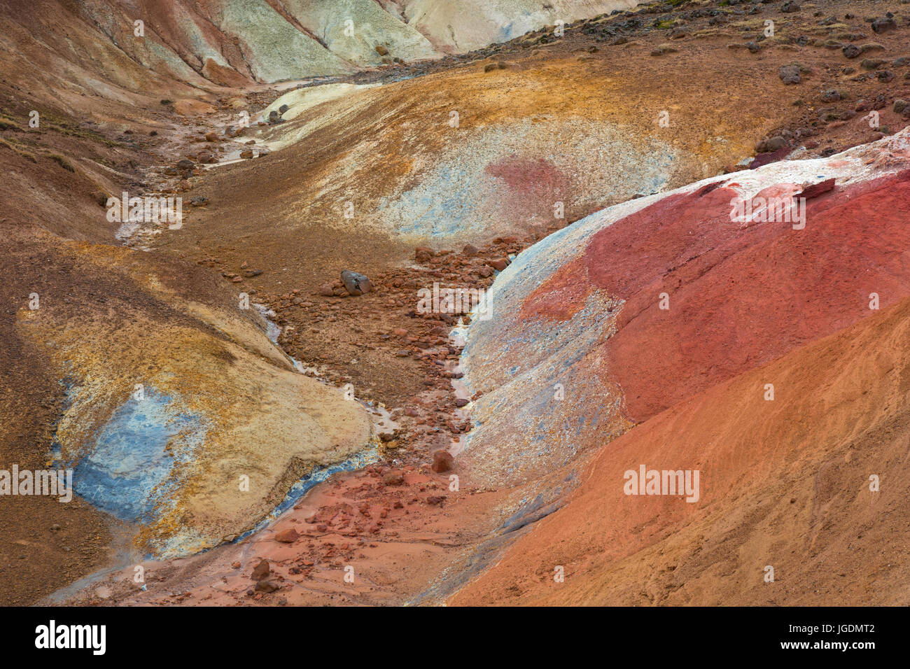 Seltun, geothermischen Feld mit vulkanischen Fumarolen, Schlammlöcher und heiße Quellen, Halbinsel Reykjanes, Island Stockfoto