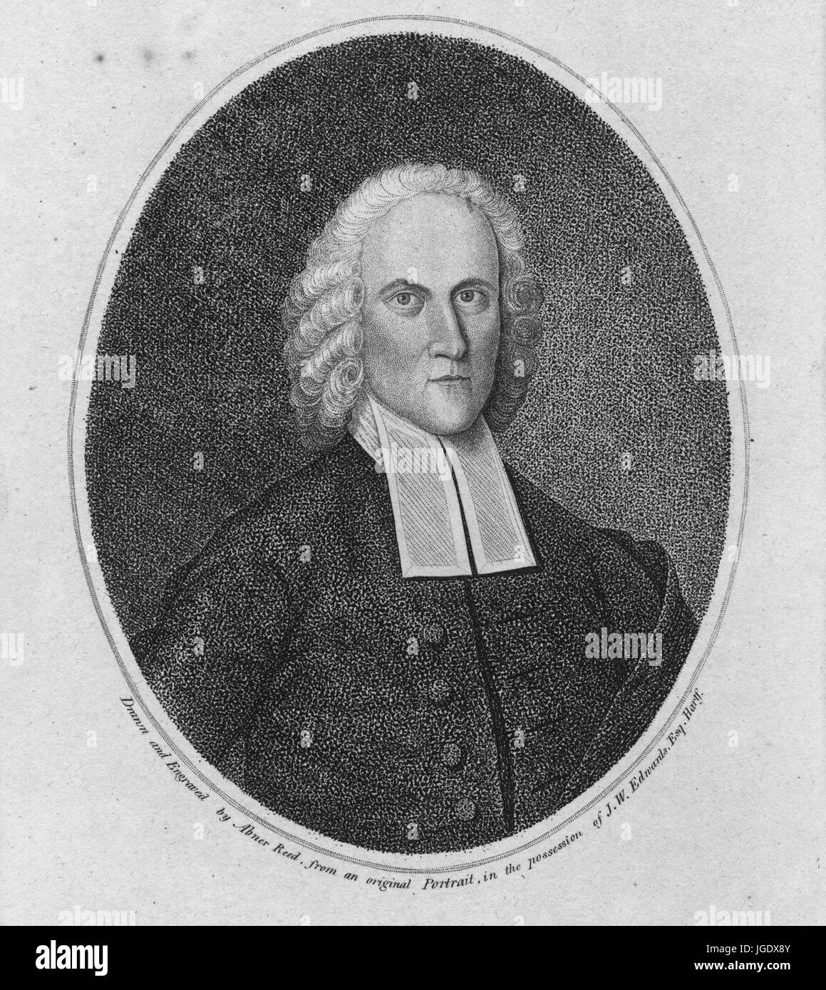 Gravierte Portrait von Jonathan Edwards, Theologe und Philosoph, der als Präsident des College of New Jersey, 3367 serviert. Von der New York Public Library. Stockfoto