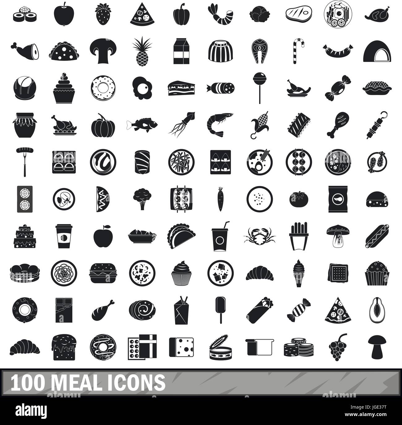 100 Mahlzeit Icons Set, einfachen Stil Stock Vektor