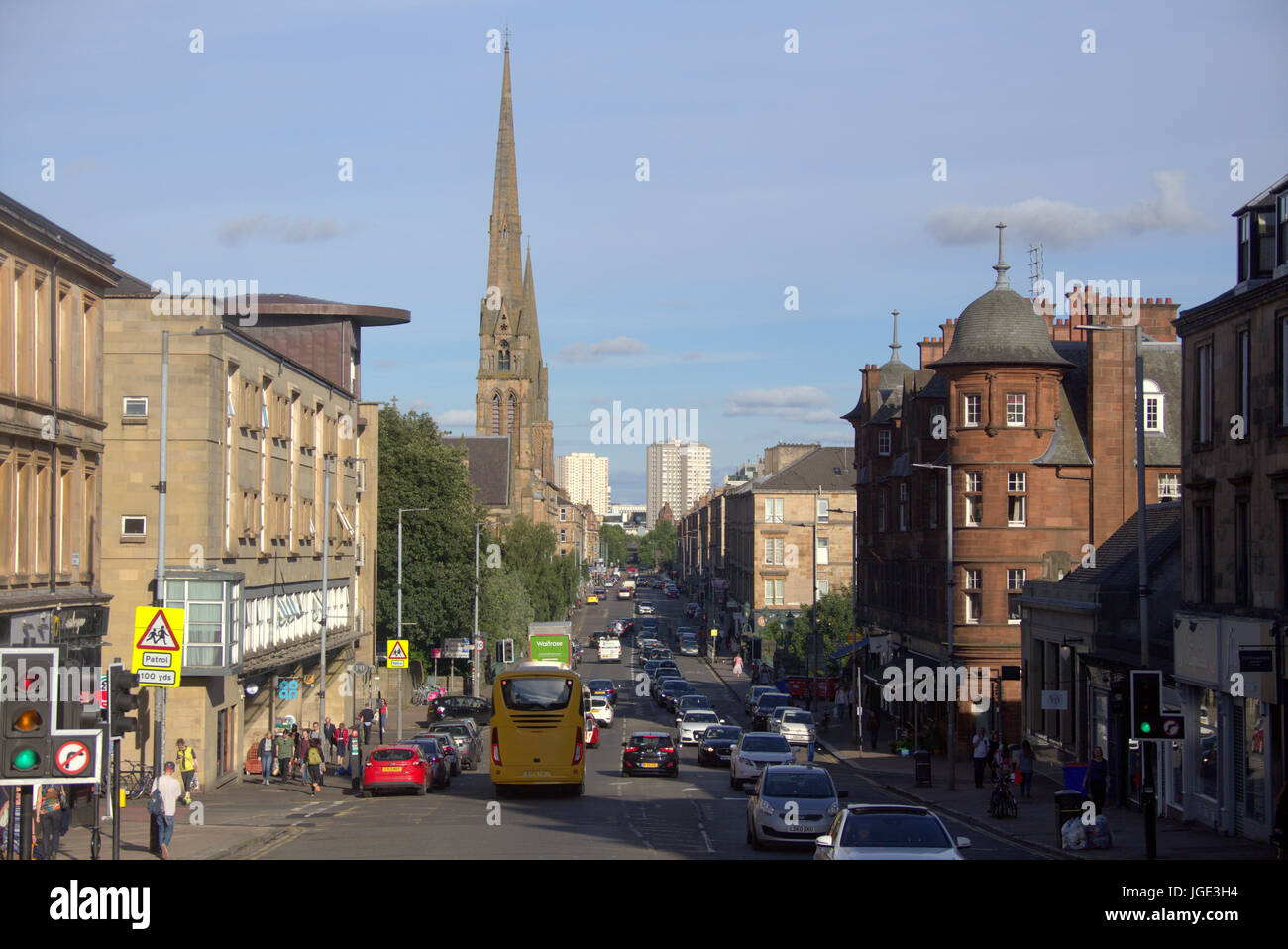 Glasgow Straße Great Western Road Perspektive Stockfoto