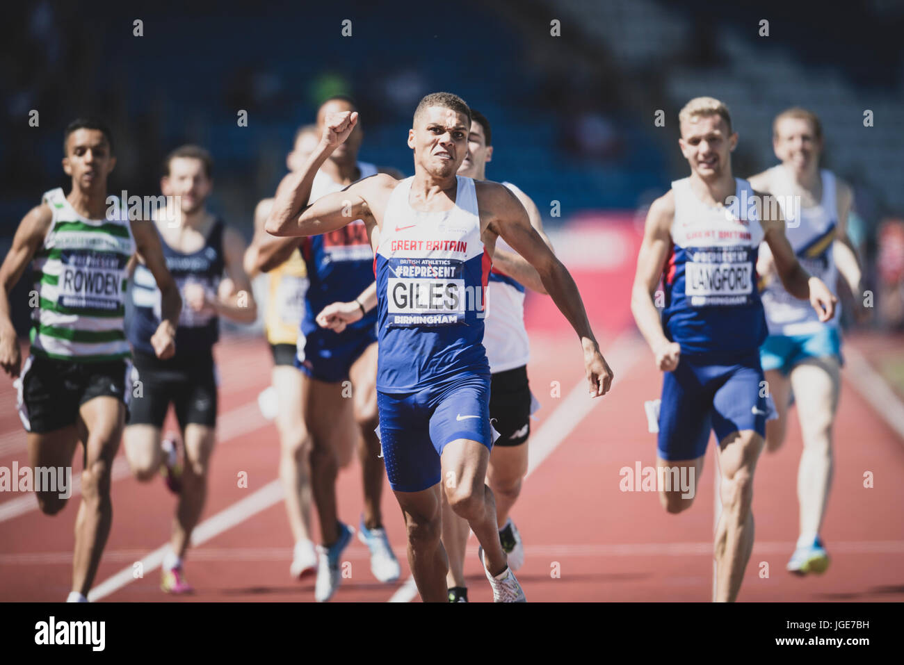 Elliot Giles gewinnt die 1500m an der britischen Leichtathletik-Weltmeisterschaften und World Trials in Birmingham, Vereinigtes Königreich auf 1-2 Juli 2017 Stockfoto