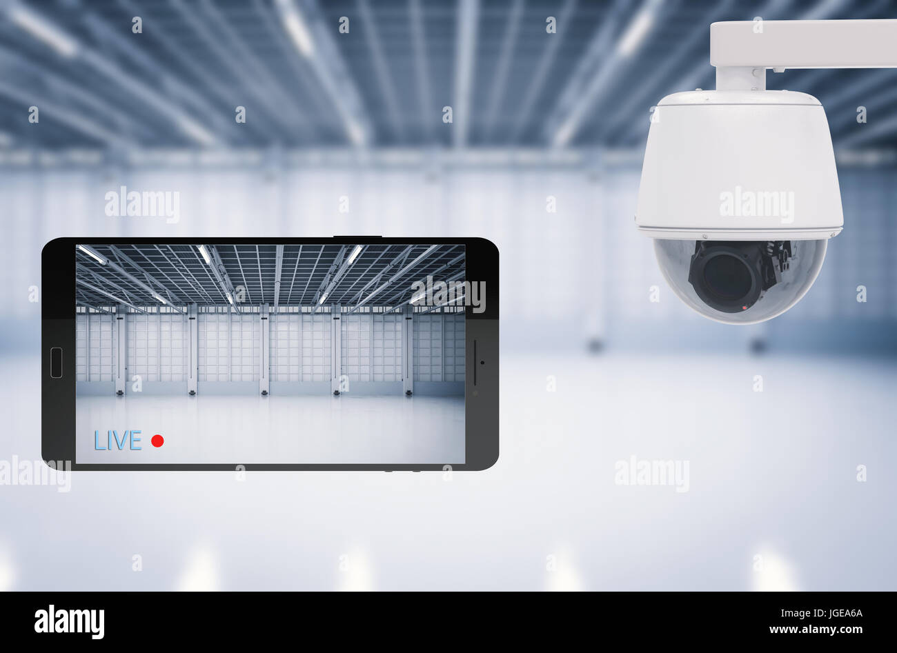 3D Rendering Handy verbinden mit Überwachungskamera Stockfoto