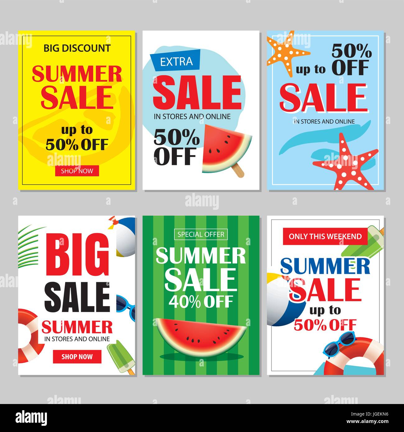 Summer-Sale-e-Mails und Banner mobile Vorlagen. Vektor-Illustrationen für Webseite, Plakate, Broschüre, Gutschein Rabatt, Flyer, Newsletter-Designs, n. Chr. Stock Vektor