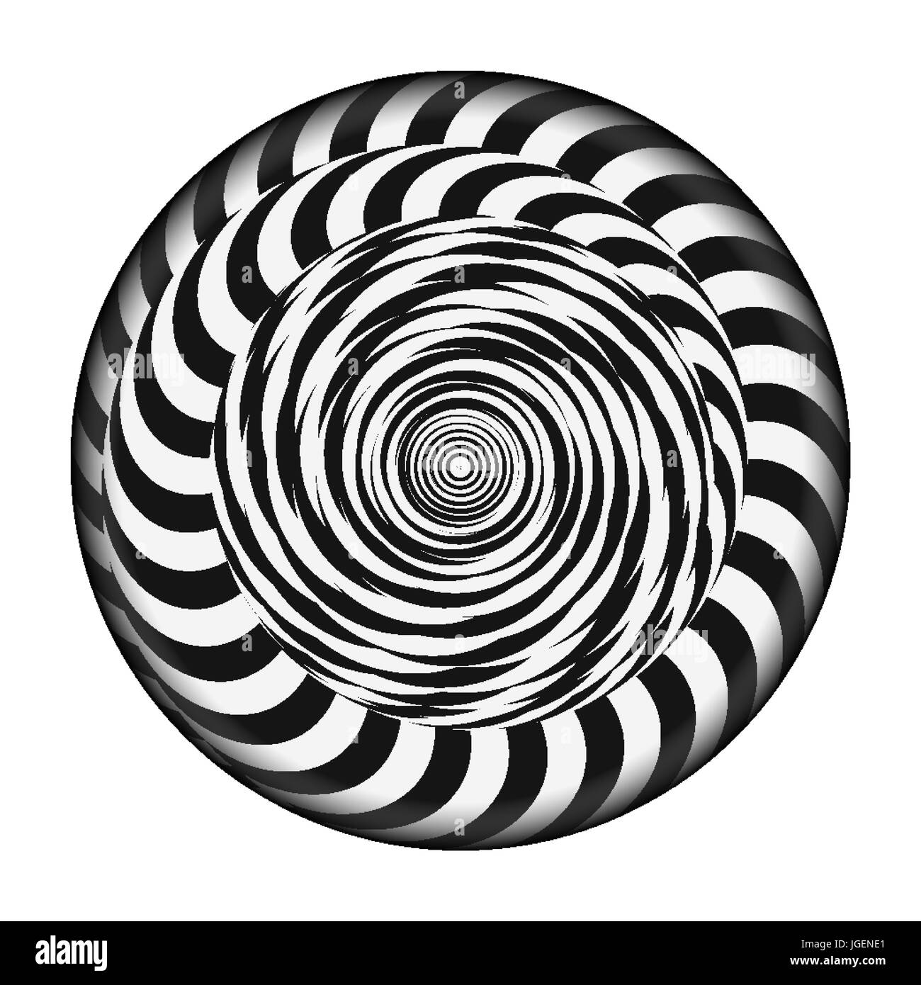 Radiale Spirale mit Strahlen. Psychedelische Vektorgrafik. Verdrehte Dreheffekt. Schwarz / weiß-Vortex-Hintergrund. Stock Vektor