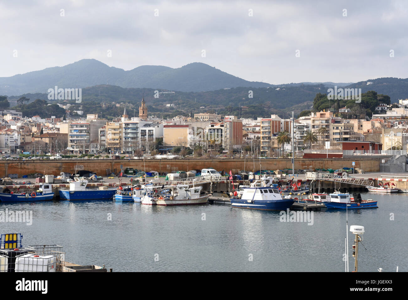 Fischerei Hafen Arenys de Mar, El Maresme, Barcelona Provinz, Katalonien, Spanien Stockfoto