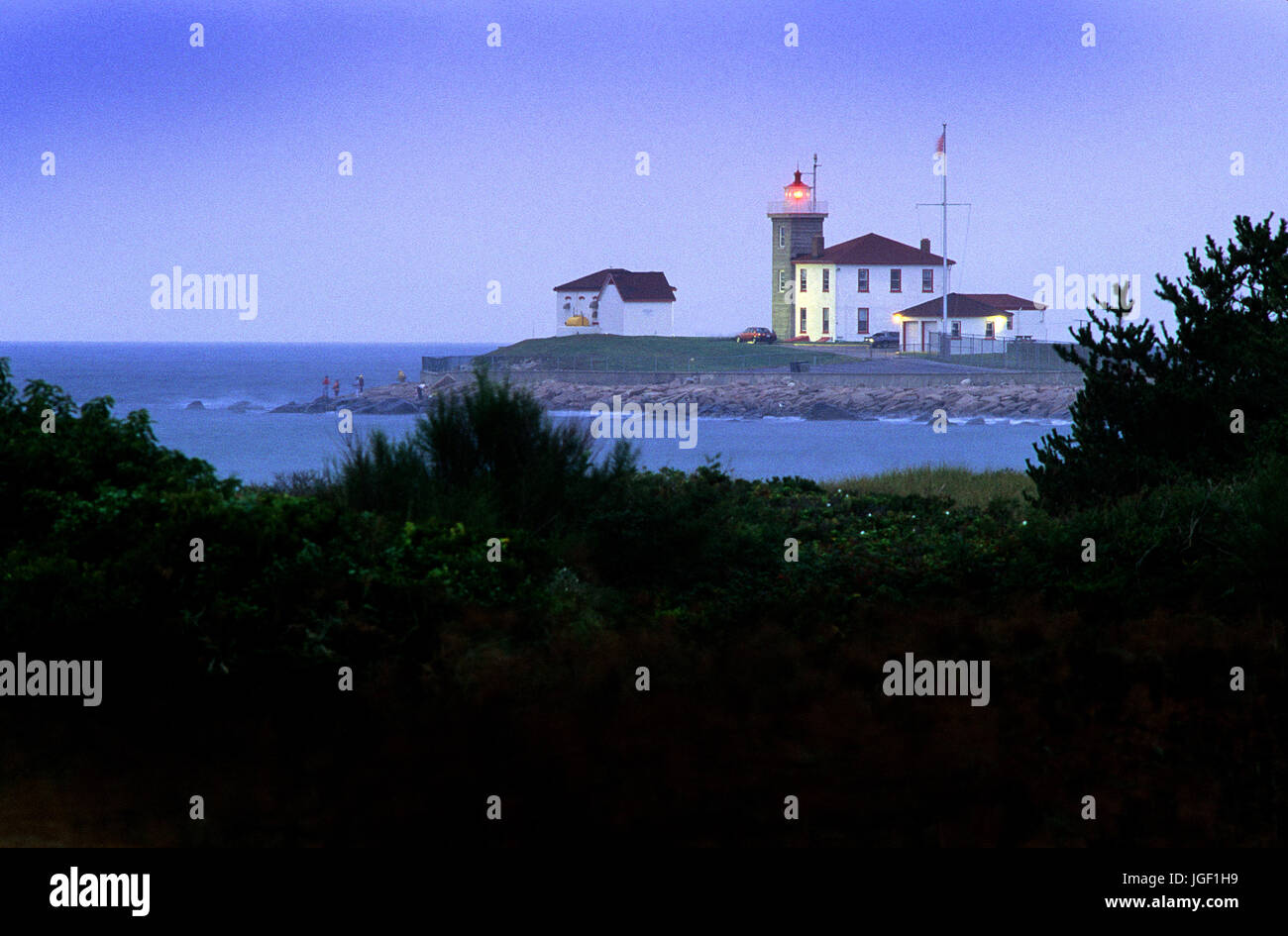 Der Leuchtturm am Watch Hill in Westerly, Rhode Island, USA Stockfoto