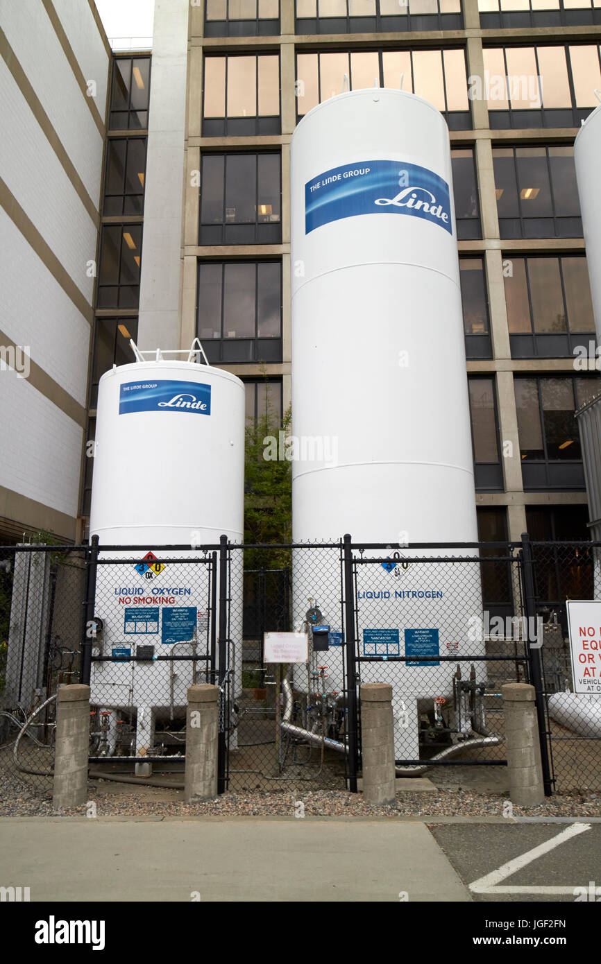 flüssiger Sauerstoff und flüssiger Stickstoff Behälter Lagertank Boston USA Stockfoto