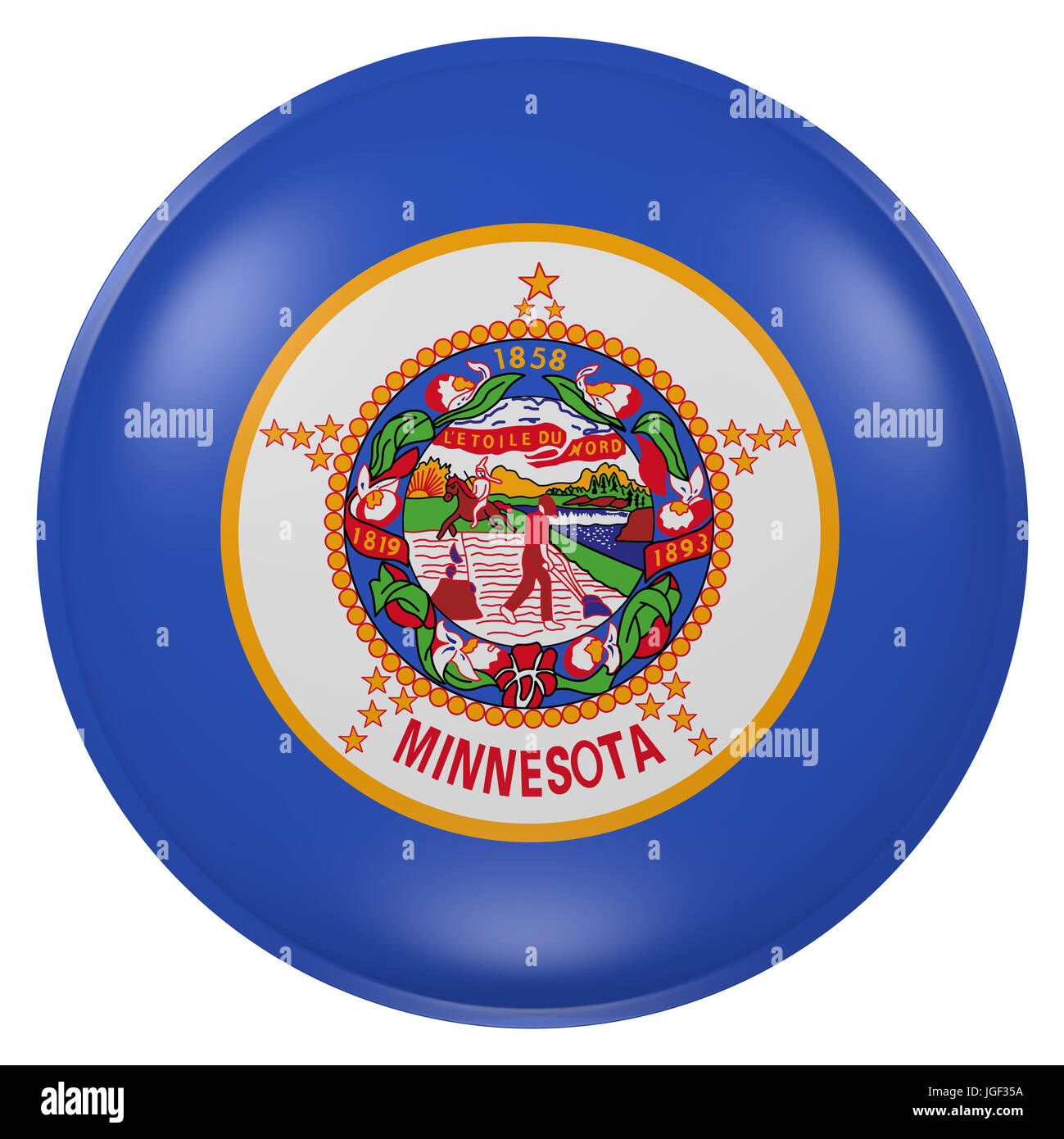 3D-Rendering des Minnesota State Flag auf Knopfdruck Stockfoto