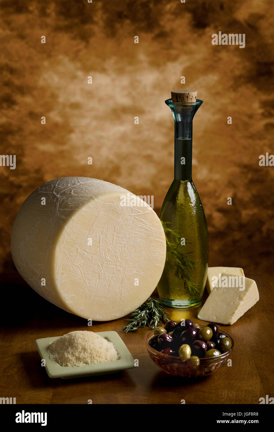 Romano Käse und Wein Stockfoto