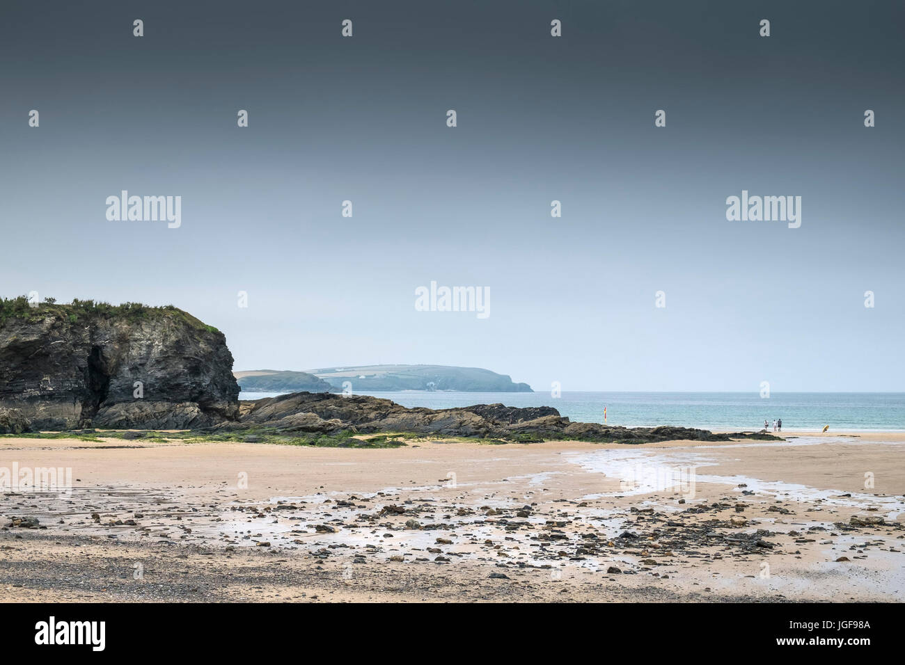 Trevone Bay, eine blaue Flagge Strand an der Küste von North Cornwall. Stockfoto