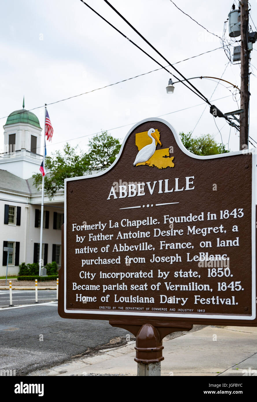 Louisiana, Abbeville, Vermilion Parish, historische Informationstafel in englischer Sprache Stockfoto