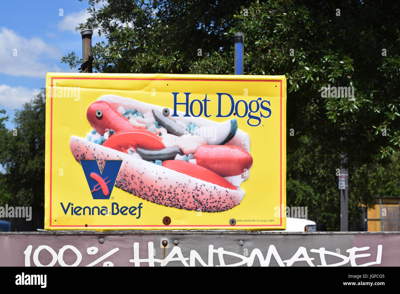 Wien-Rindfleisch und Chicago Style Hot Dog Zeichen Stockfoto