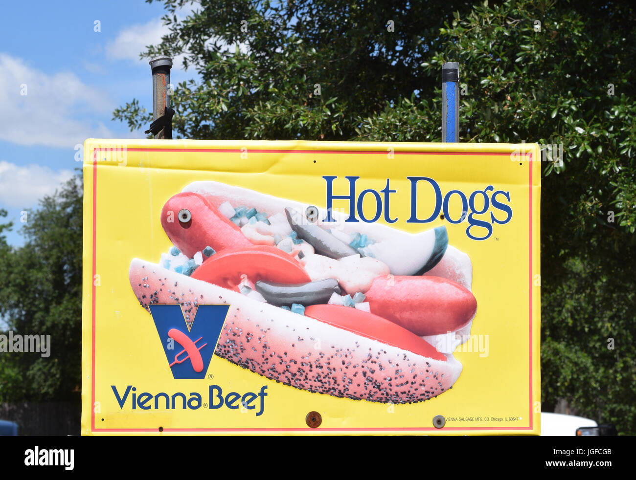 Wien-Rindfleisch und Chicago Style Hot Dog Zeichen Stockfoto