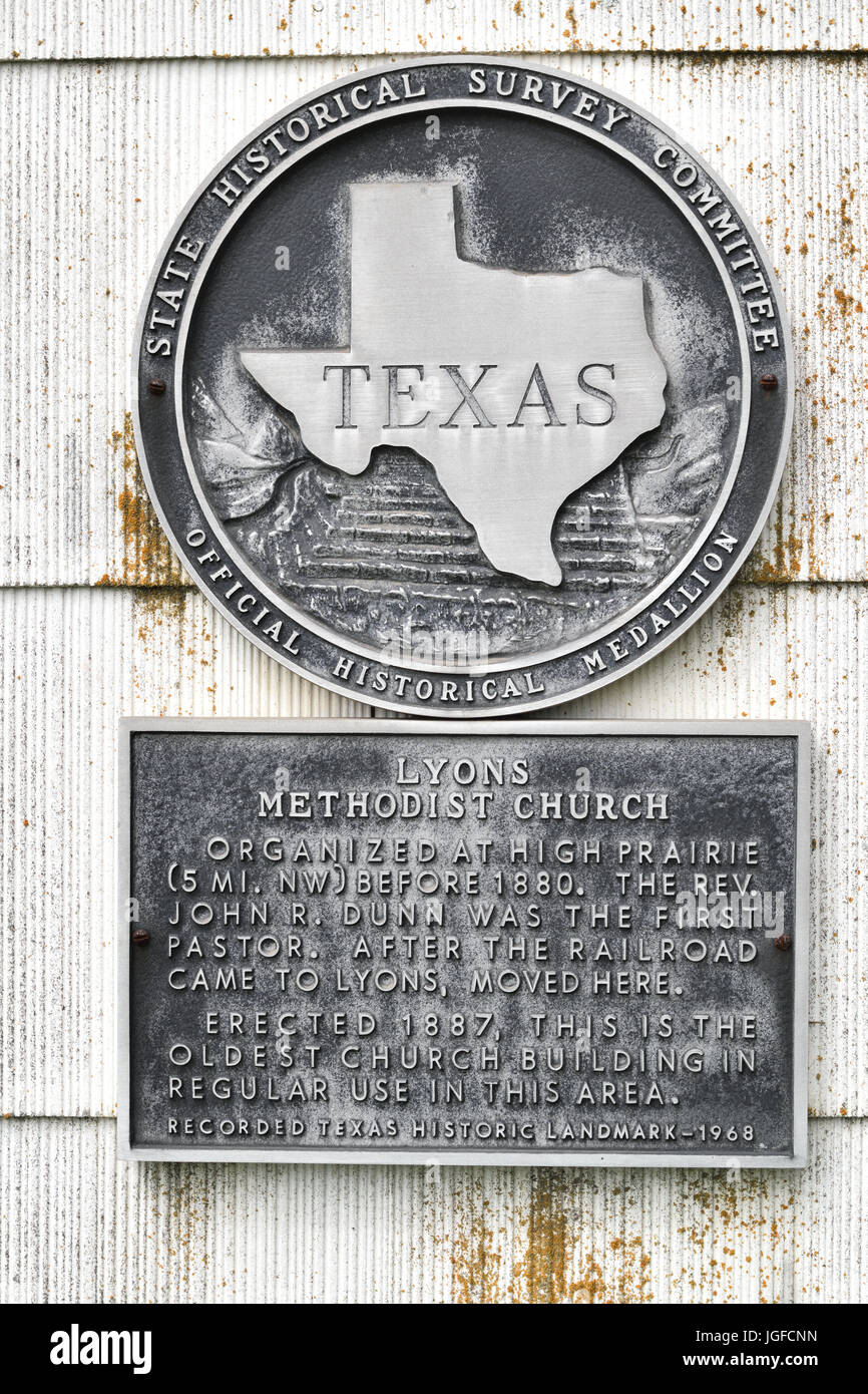 Texas Historical Marker in Lyon, Texas Stockfoto
