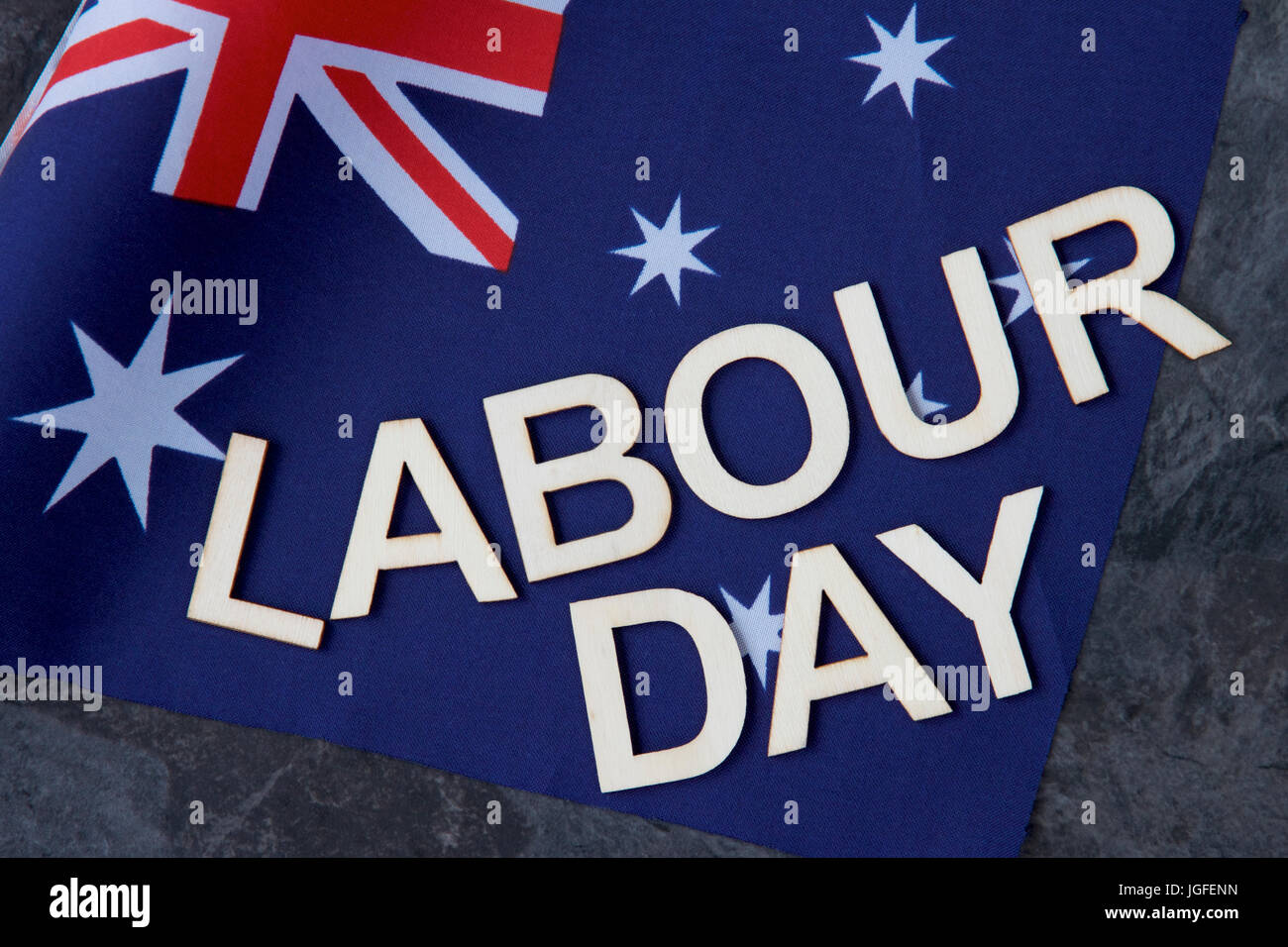 Tag der Arbeit Australien und Flagge. Stockfoto