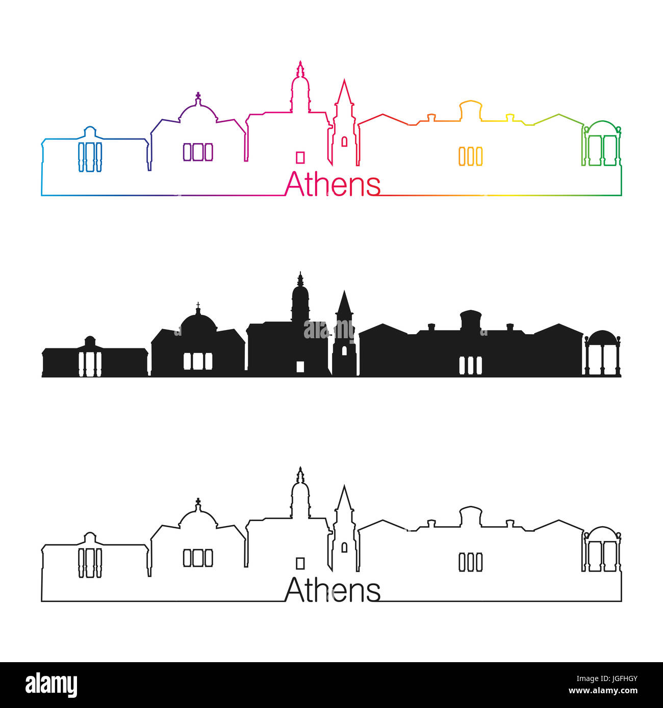 Athen GA Skyline linearen Stil mit Regenbogen in bearbeitbare Vektordatei Stockfoto