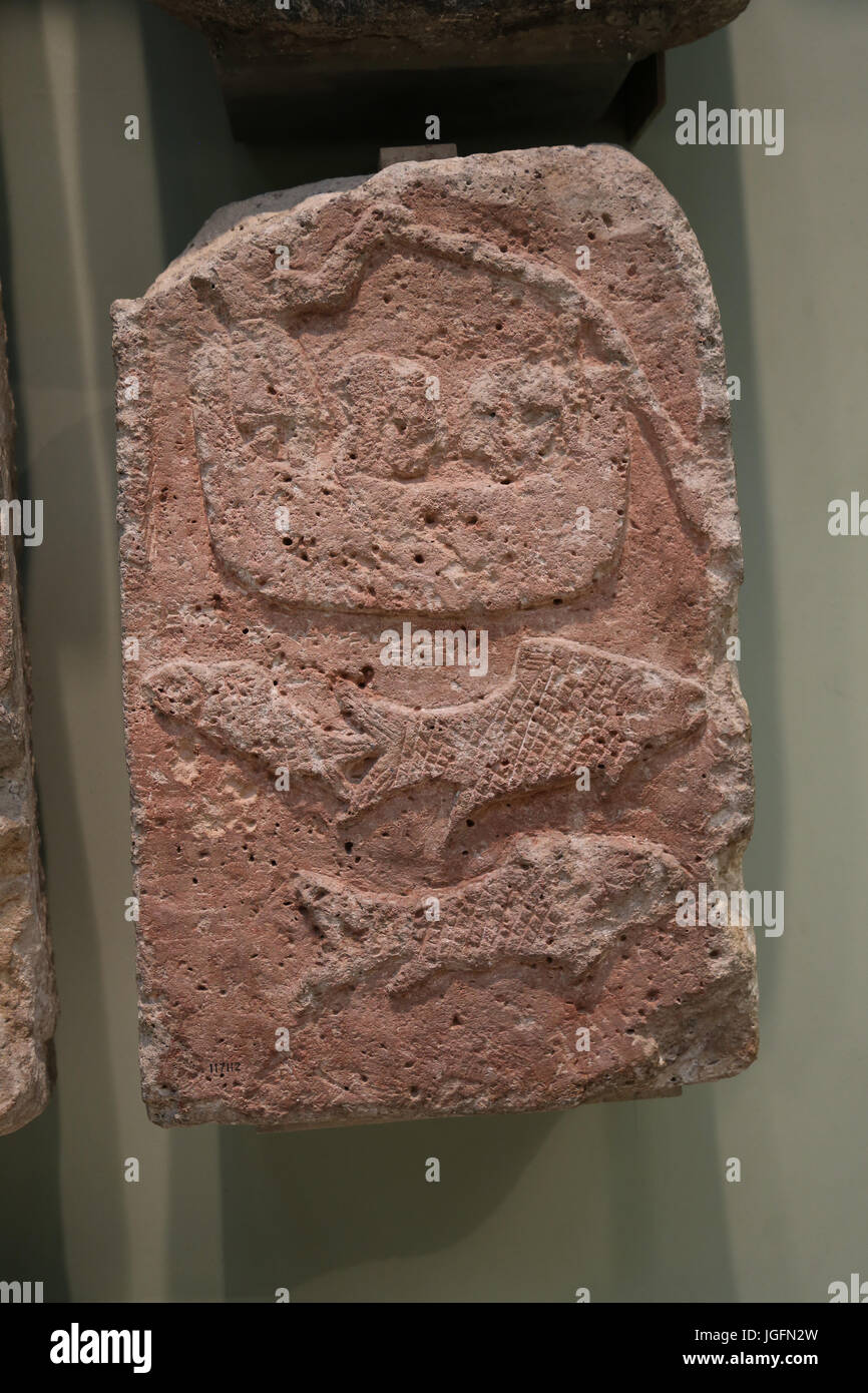 Basalt-Relief. Fischer, 10. Jahrhundert vor Christus. Naher Osten, Syrien, Tel Halaf. British Museum. London, UK. Stockfoto