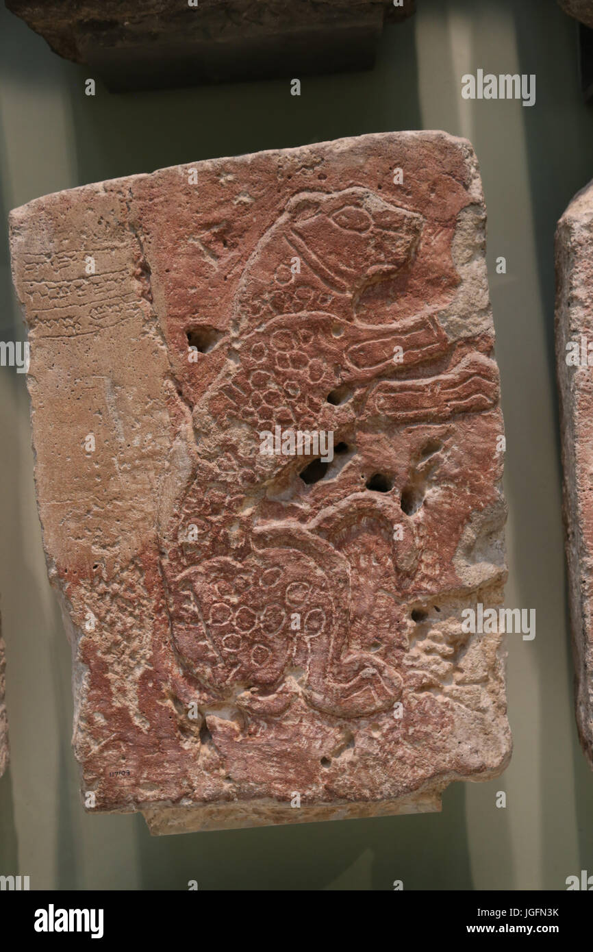 Basalt-Relief. Wildes Tier. Katze. 10. Jahrhundert V.Chr. Naher Osten, Syrien, Tel Halaf. British Museum. London, UK. Stockfoto