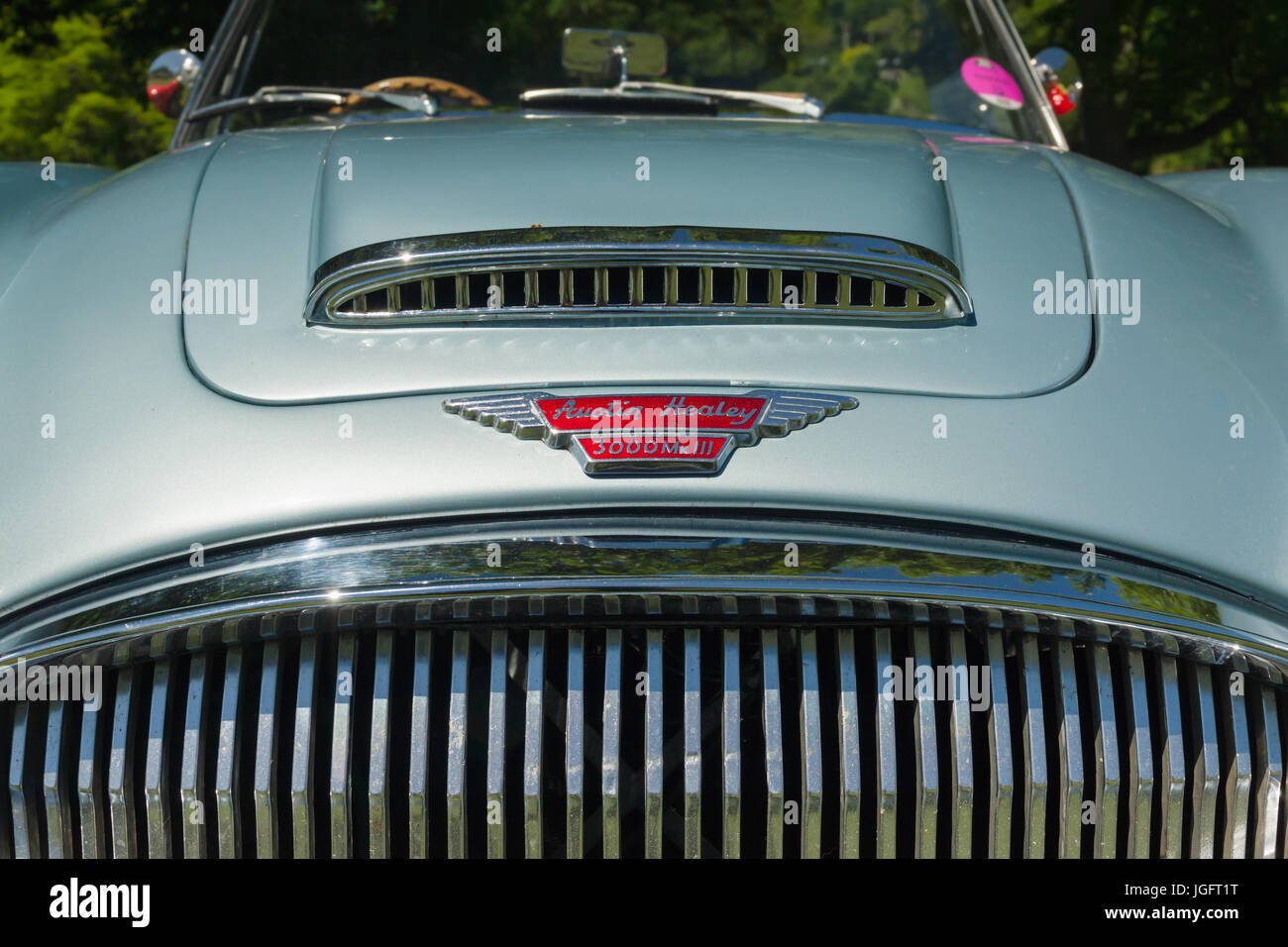 Austin Healey 3000 Mark 3 Motorhaube Abzeichen eines klassischen britischen Sportwagen-Ikone gebaut von 1959 bis 1967 Stockfoto