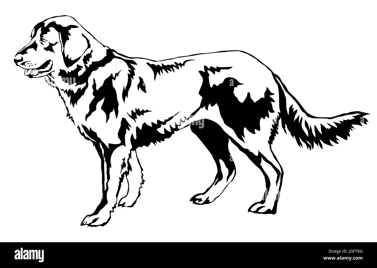Dekoratives Porträt von stehen im Profil Hund Schäferhund, Vektor-isolierte Illustration in schwarzer Farbe auf weißem Hintergrund Stock Vektor