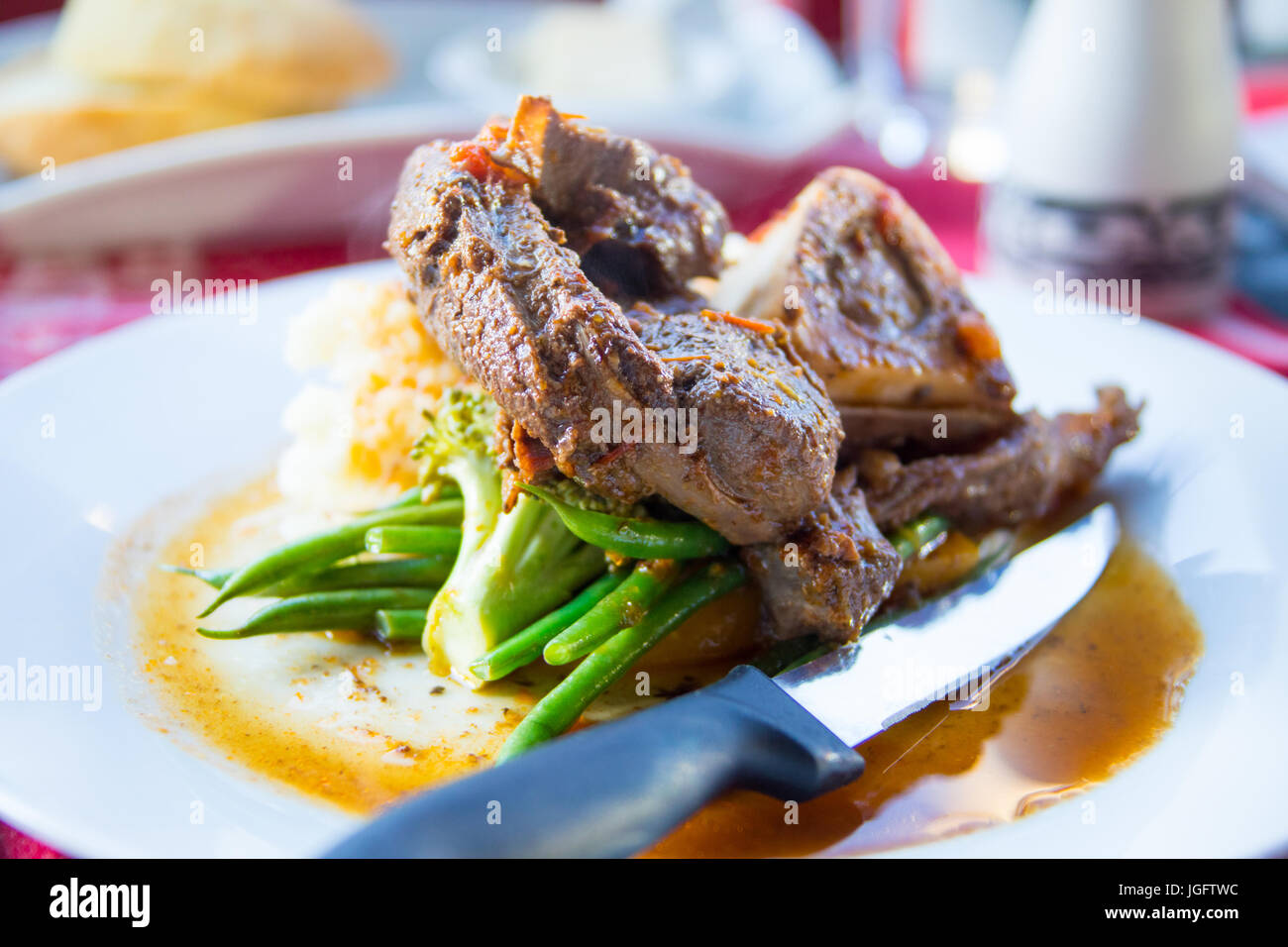 Elk Schaft mit der Lachs N'Bannock Native Essen Bistro, Fairfield, Pisten, Vancouver, Kanada Stockfoto