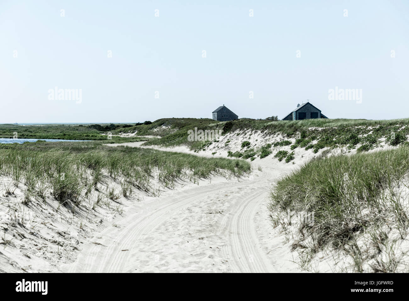 Entfernten Küste Strand Hütten, Nantucket, Massachusetts, USA. Stockfoto