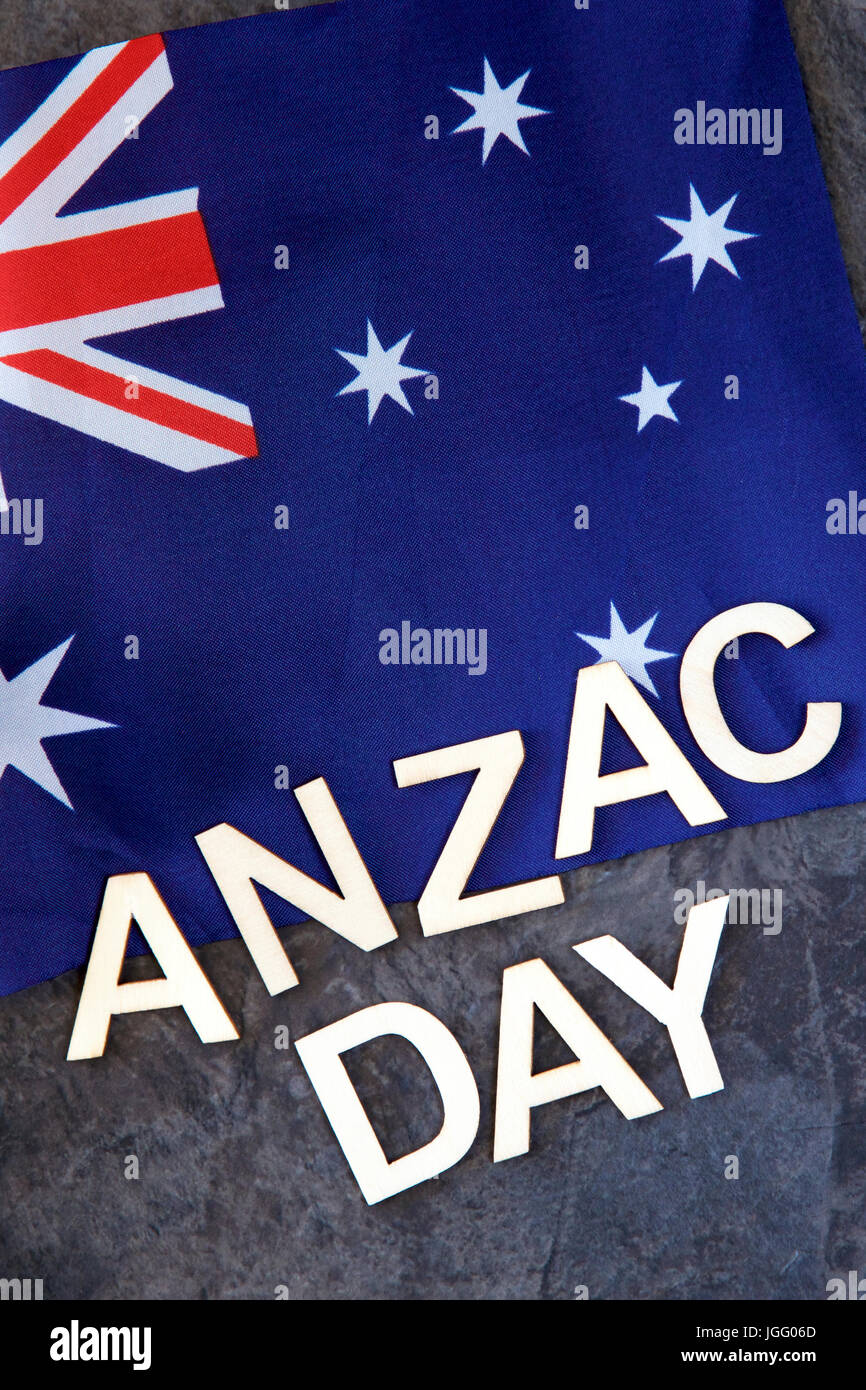 ANZAC Day und australische Flagge. Stockfoto