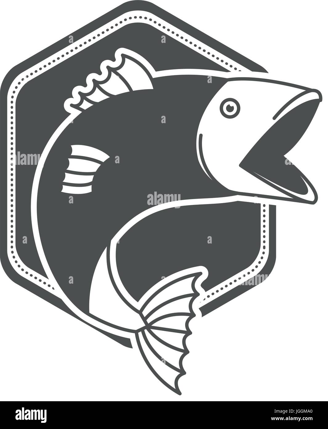 monochrome Silhouette Emblem mit Fisch bigmouth Stock Vektor