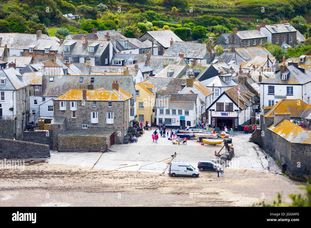 Fischerhafen Port Isaac, berühmt für die Herstellung der britischen Fernsehserie Doc Martin befindet sich in Cornwall, England Stockfoto