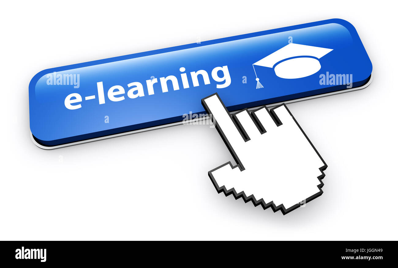 E-Learning und Online-Bildung Web-Taste 3D Illustration auf weißem Hintergrund. Stockfoto