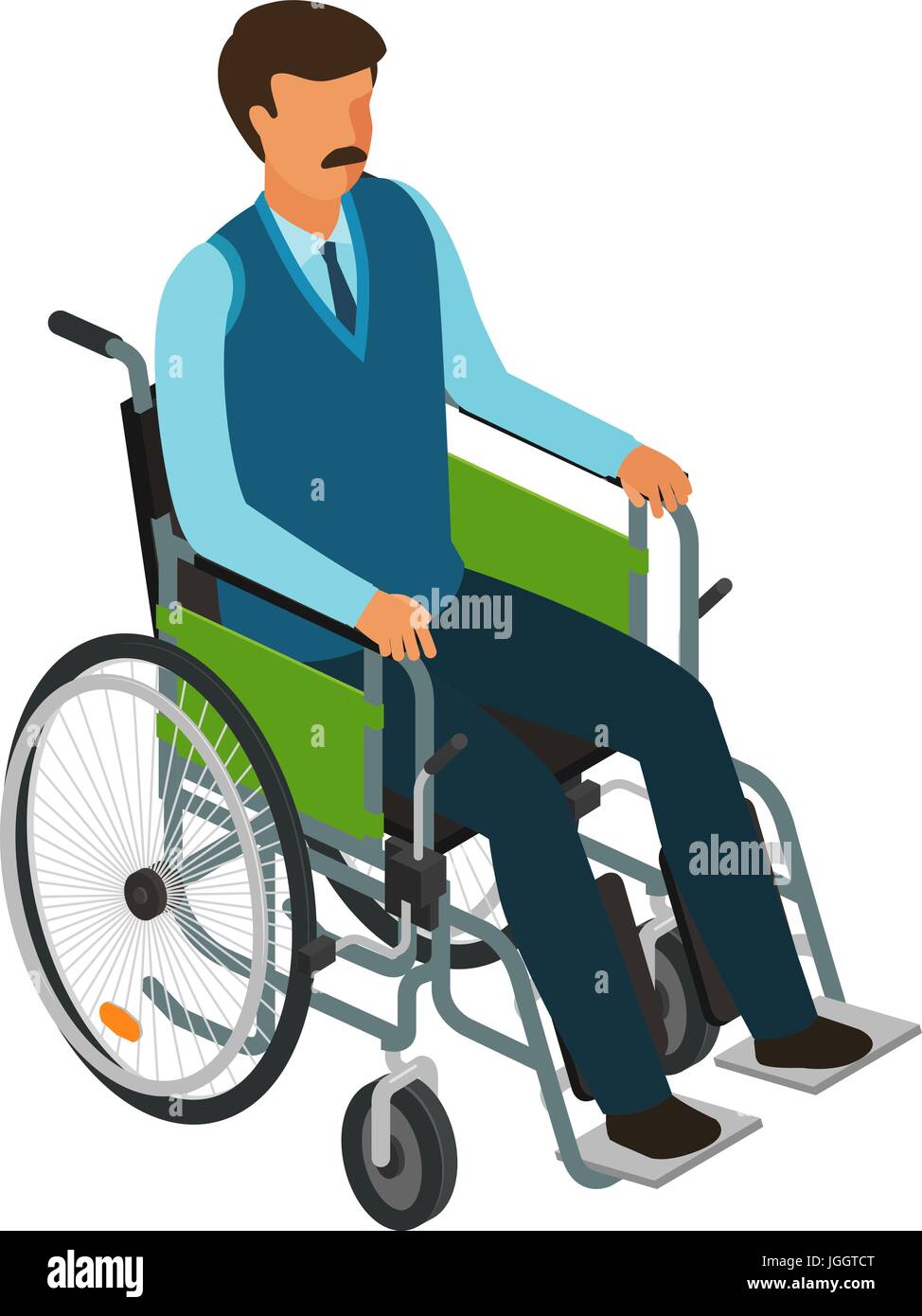 Mann sitzt im Rollstuhl. Ungültig, Behinderte, Krüppel Icon oder Symbol. Cartoon-Vektor-illustration Stock Vektor