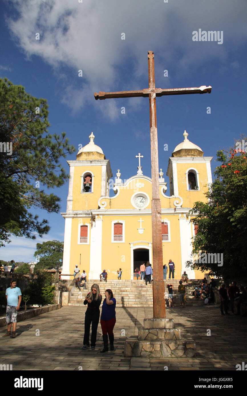 Kirche Sao Thome, Square Baron Alfenas, 2016, Center, City, São Tomé Das Letras, Minas Gerais, Brasilien. Stockfoto