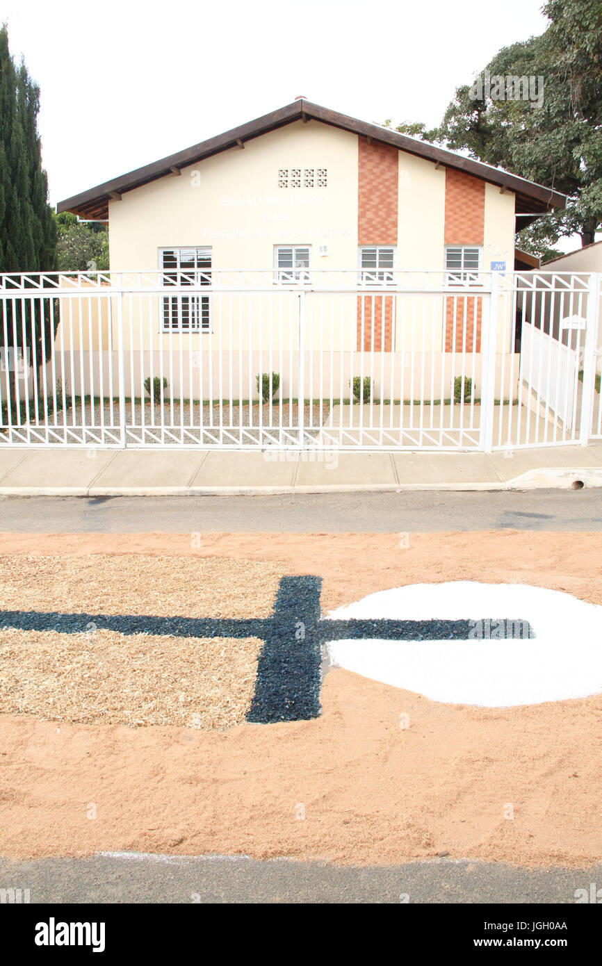 Teppich, Fronleichnam, feiern, 2016, Ijaci, Minas Gerais, Brasilien. Stockfoto