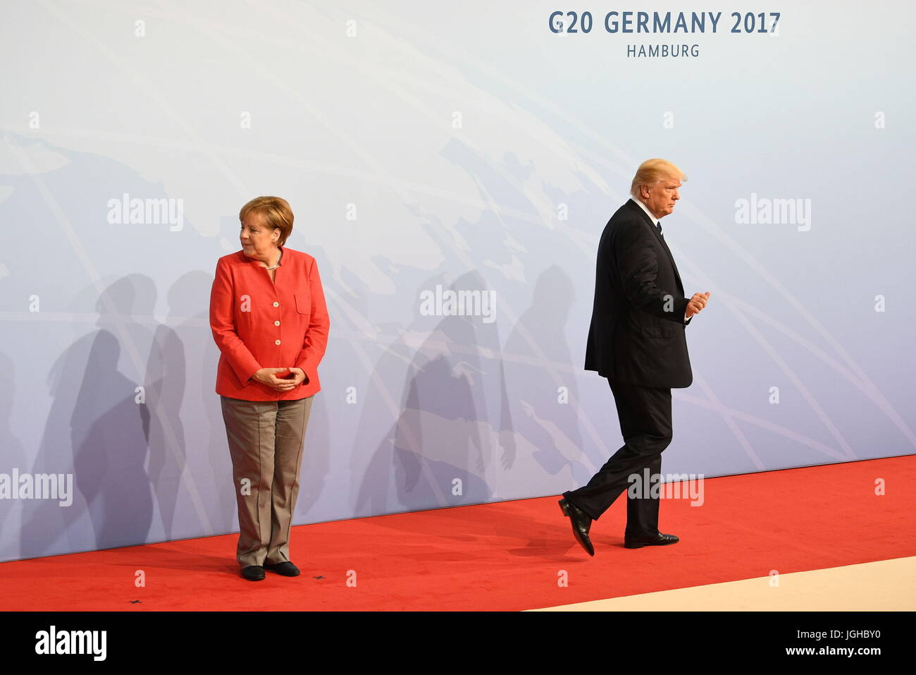 Bundeskanzlerin Angela Merkel und US-Präsident Donald Trump besuchen den G20-Gipfel in Hamburg. Stockfoto