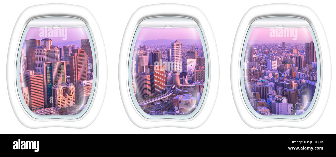 Bullaugen Rahmen in Osaka skyline Stockfoto