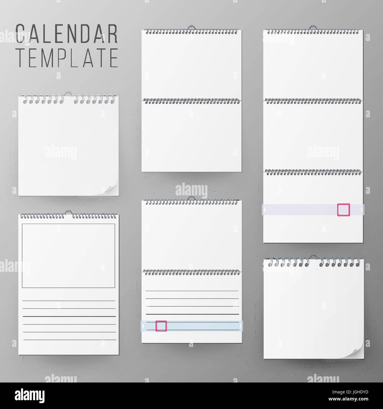 Kalender Vorlage Set Vector. Realistische Kalender leer hängen an der 