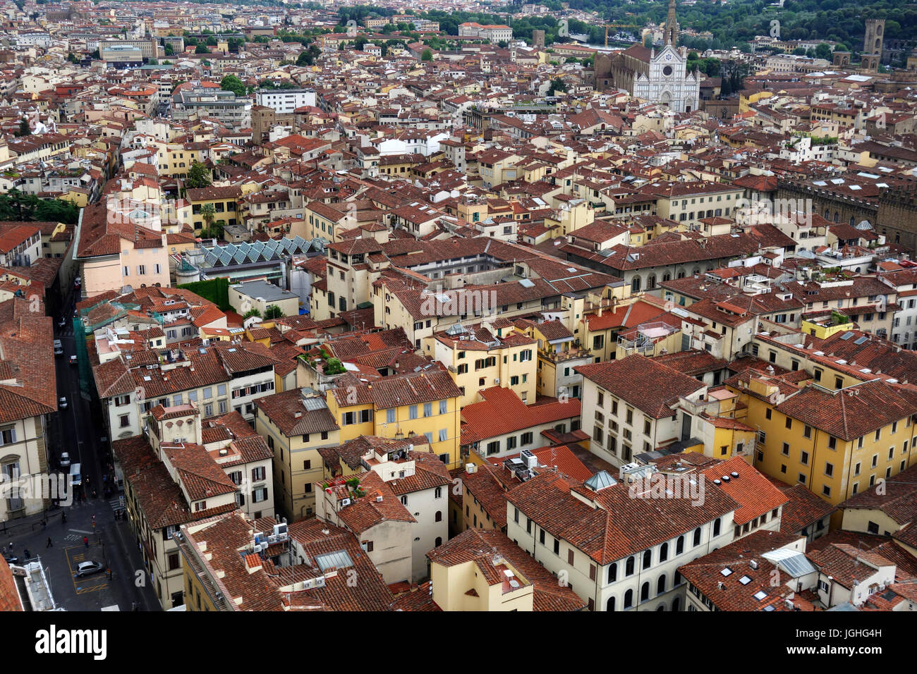 Rote Dächer von Florenz vom Dom entfernt Stockfoto