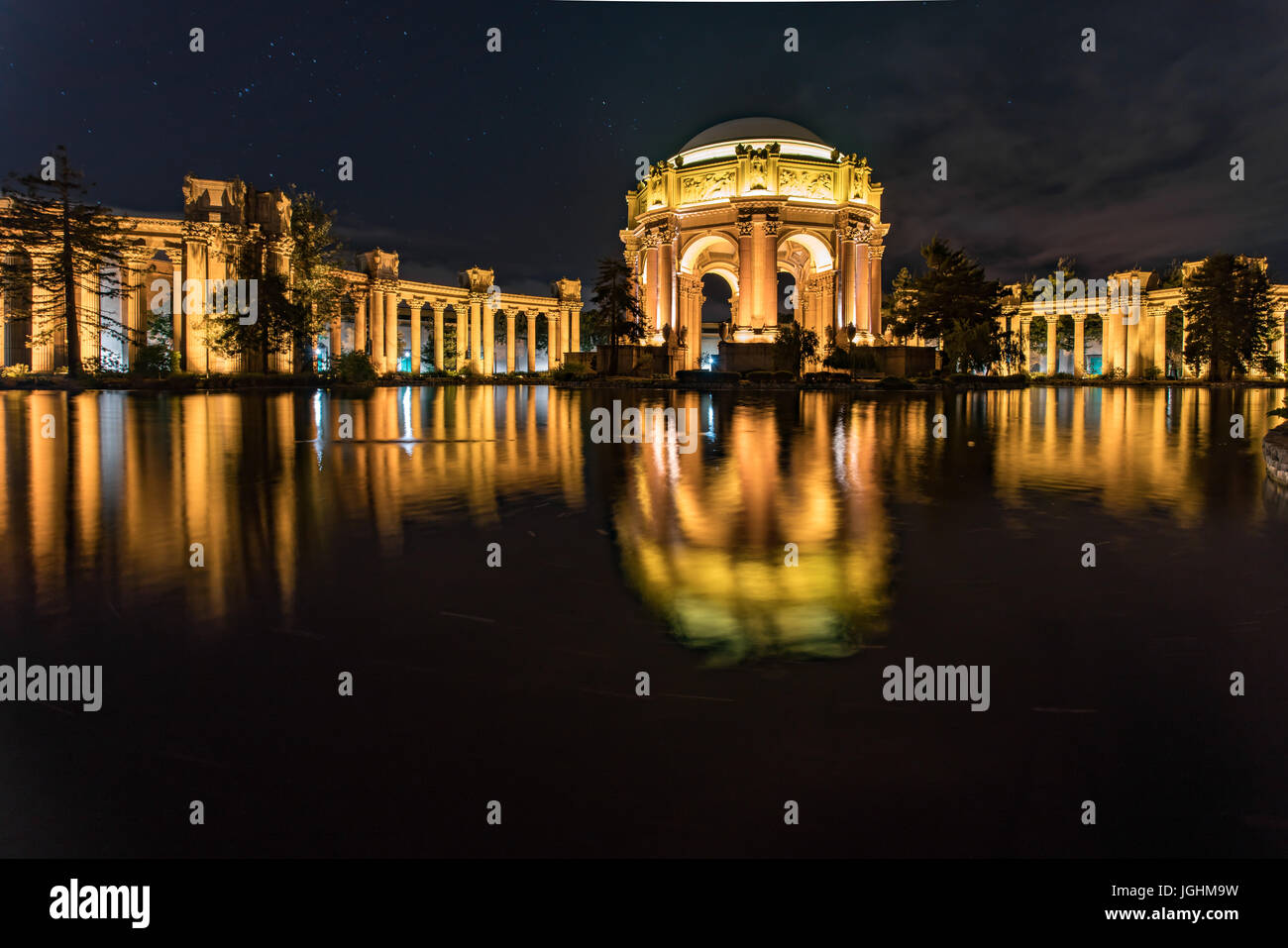 Palast der schönen Künste in San Francisco bei Nacht Stockfoto