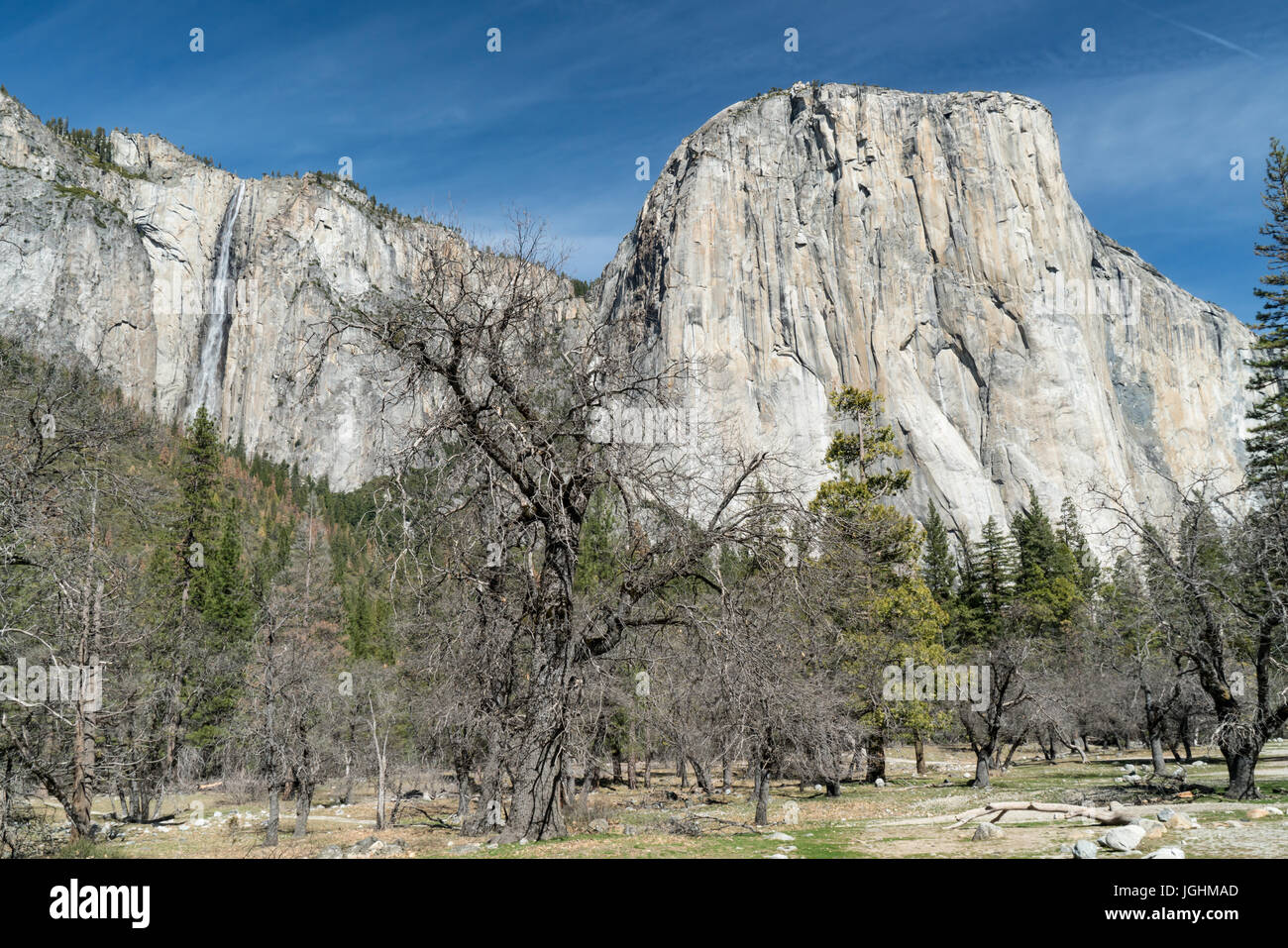 El Capitan und Wasserfall im Yosemite Nationalpark, Kalifornien Stockfoto