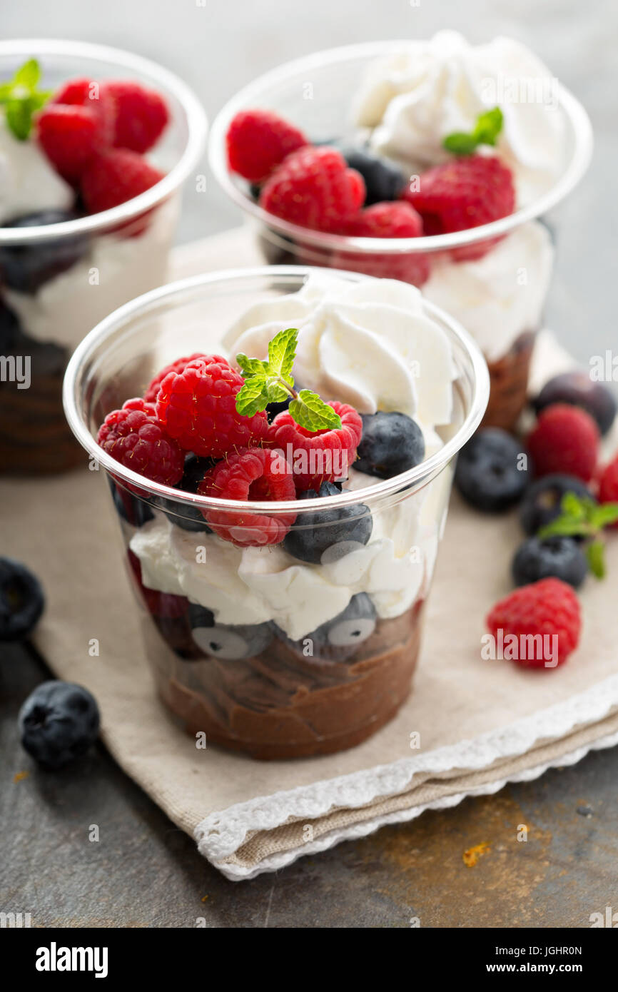 Schoko-Pudding Dessert mit frischen Beeren Stockfotografie - Alamy