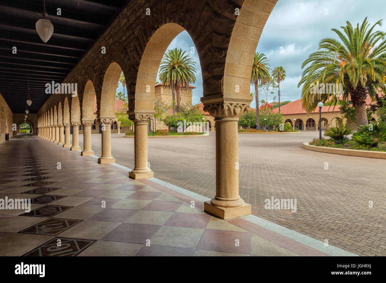 Die Architekturen des Campus der Stanford Universität in Palo Alto, Kalifornien, USA Stockfoto
